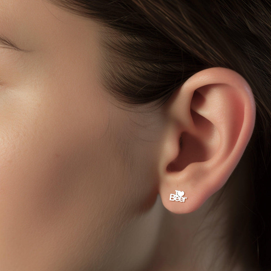 I Love Beer Charm Stud Earrings