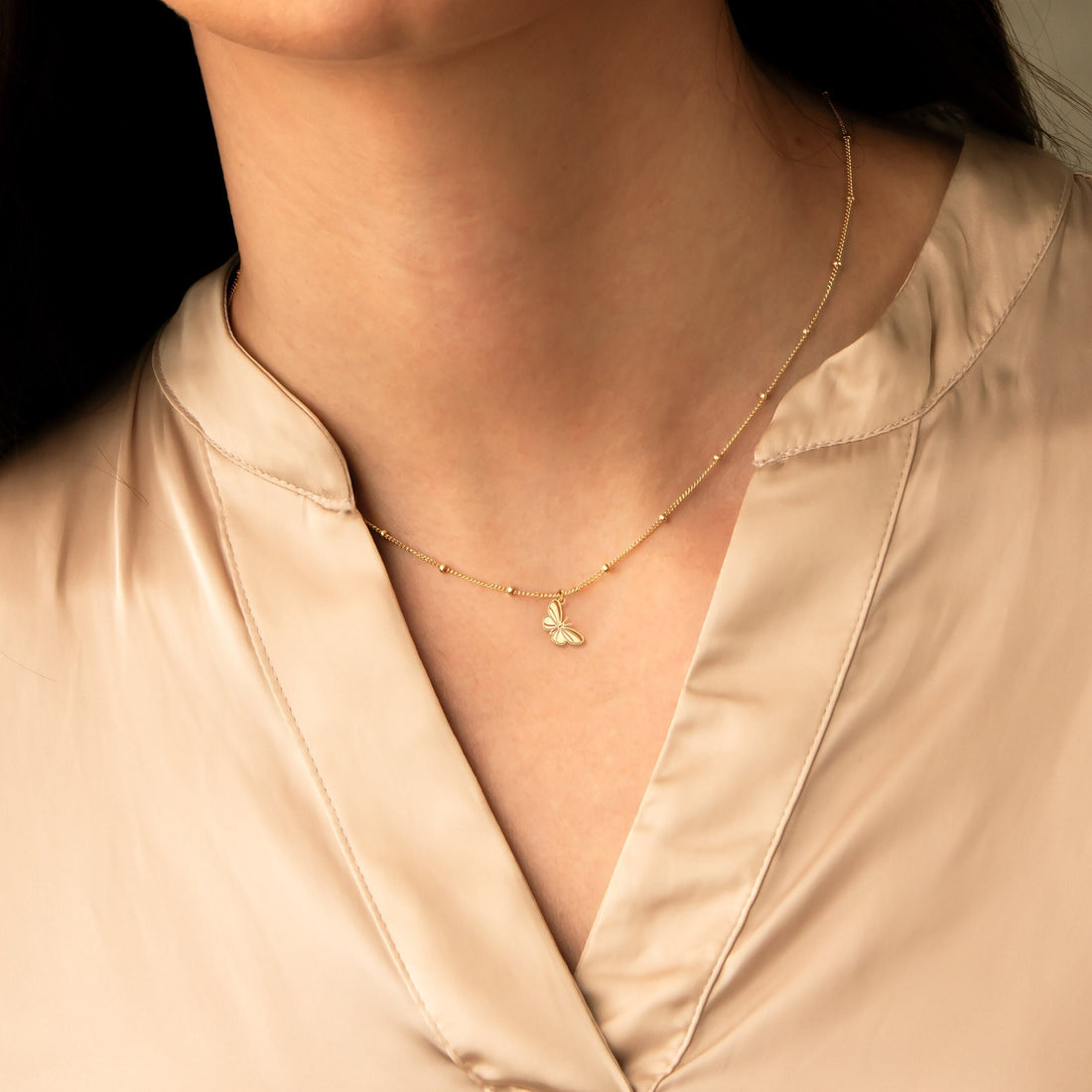 Butterfly Pendant Beady Necklace
