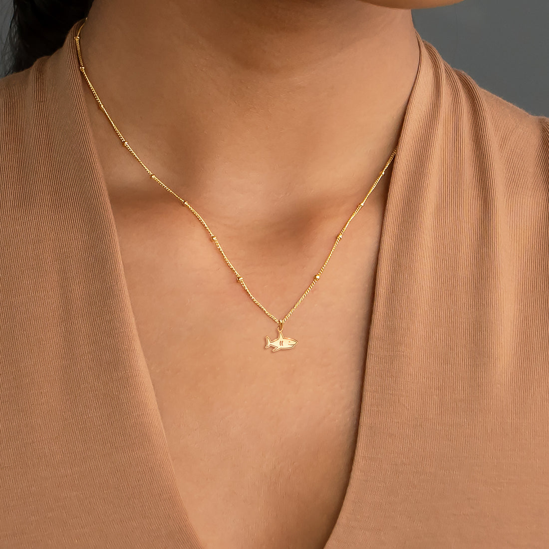 Shark Pendant on a Beady Chain Necklace
