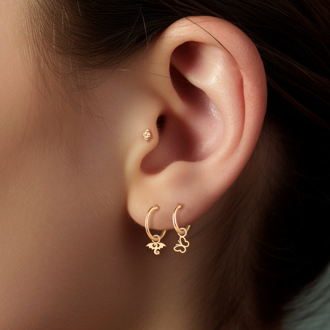Hanging Dragon Charm Huggie Hoops