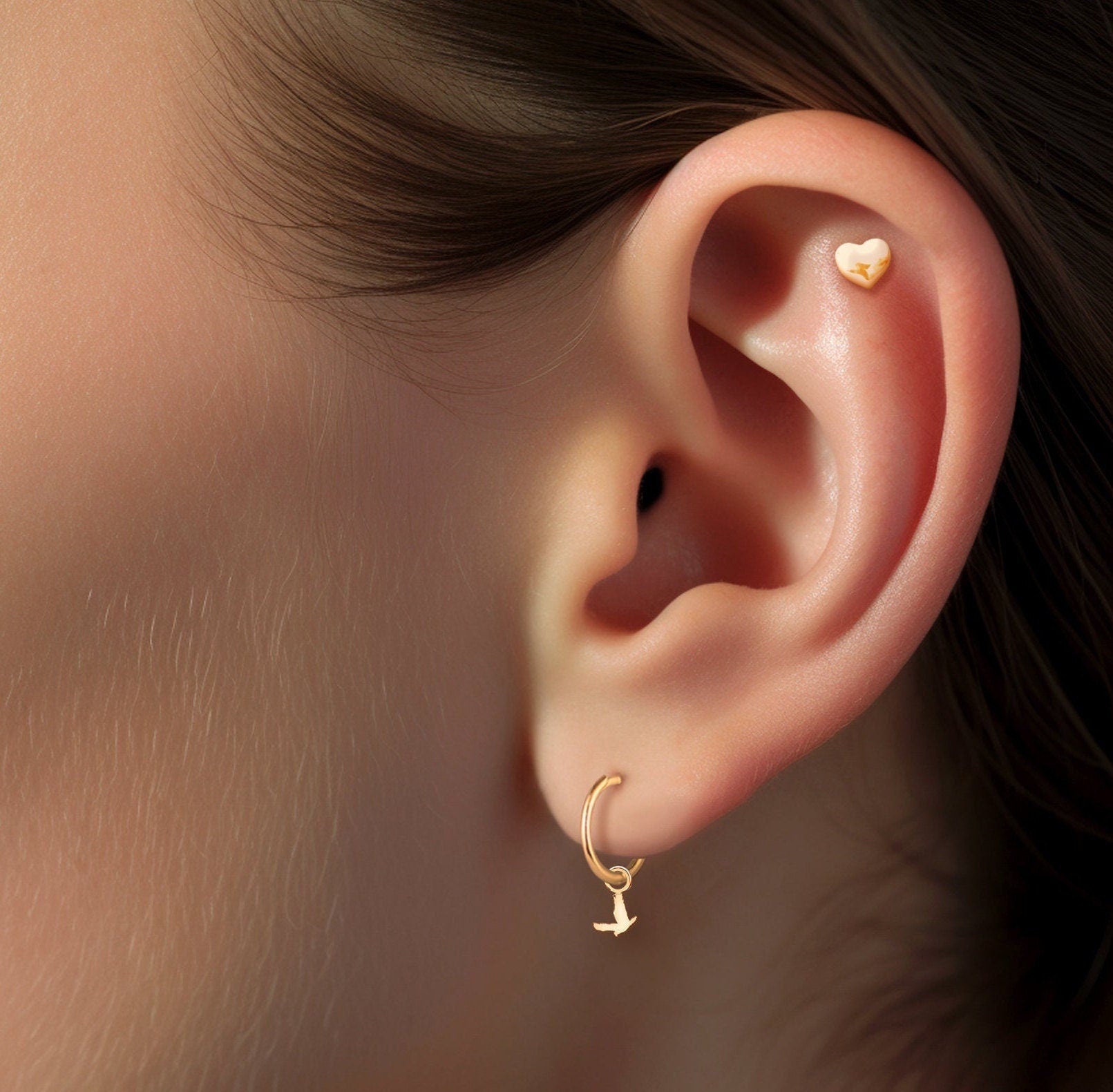 Hawk Pendant Huggie Hoop Earrings