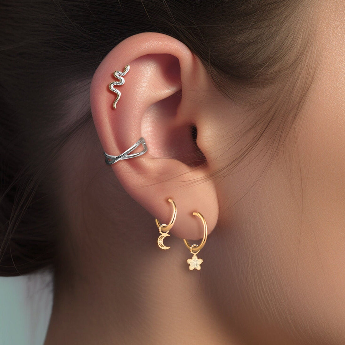 Handcrafted Charm Huggie Hoops