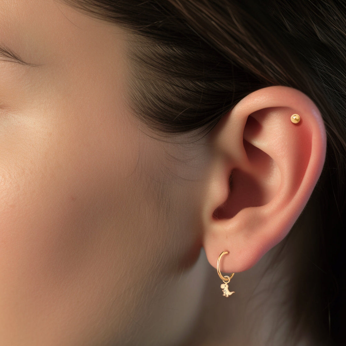 Dinosaur Charm Huggie Hoops