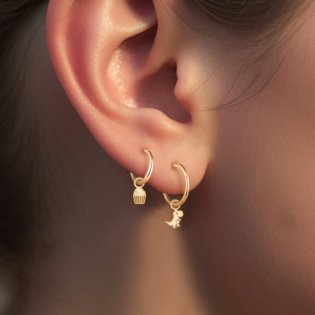 Dinosaur Charm Huggie Hoops