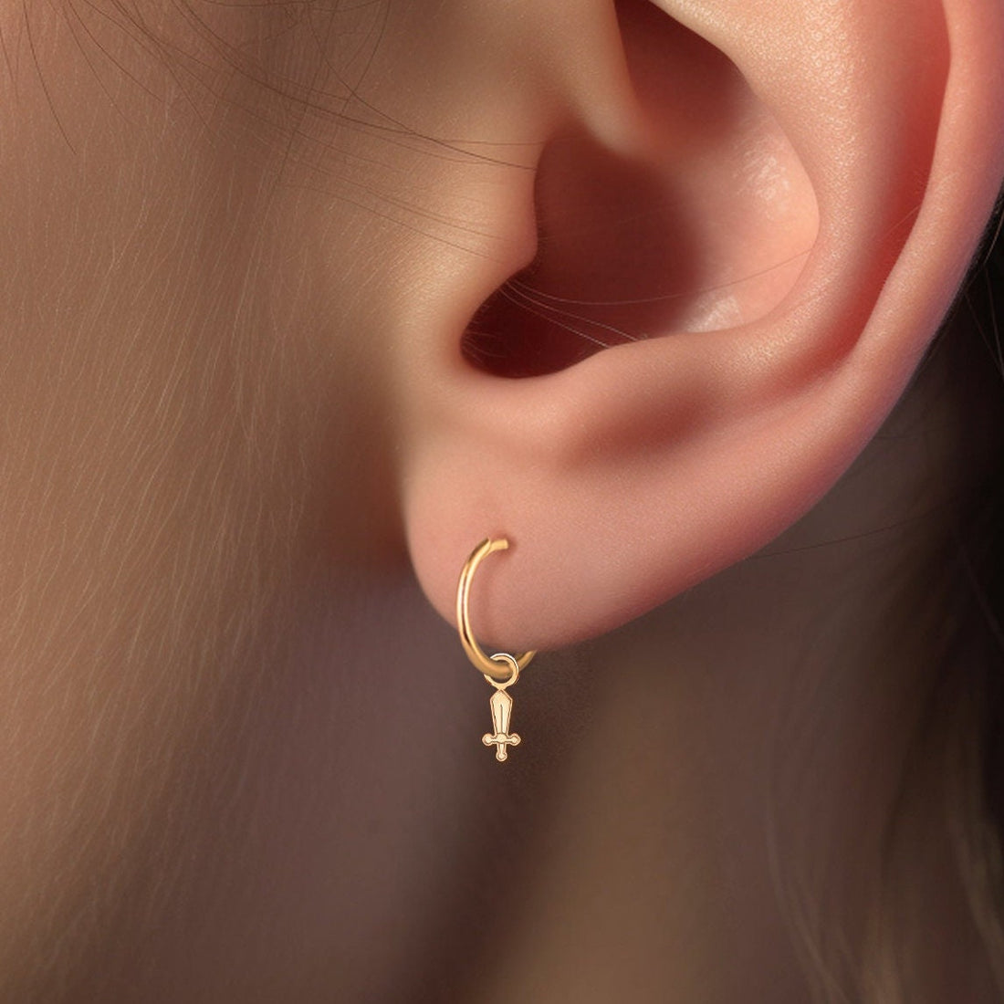 Lightning Bolt Sword Huggie Earrings