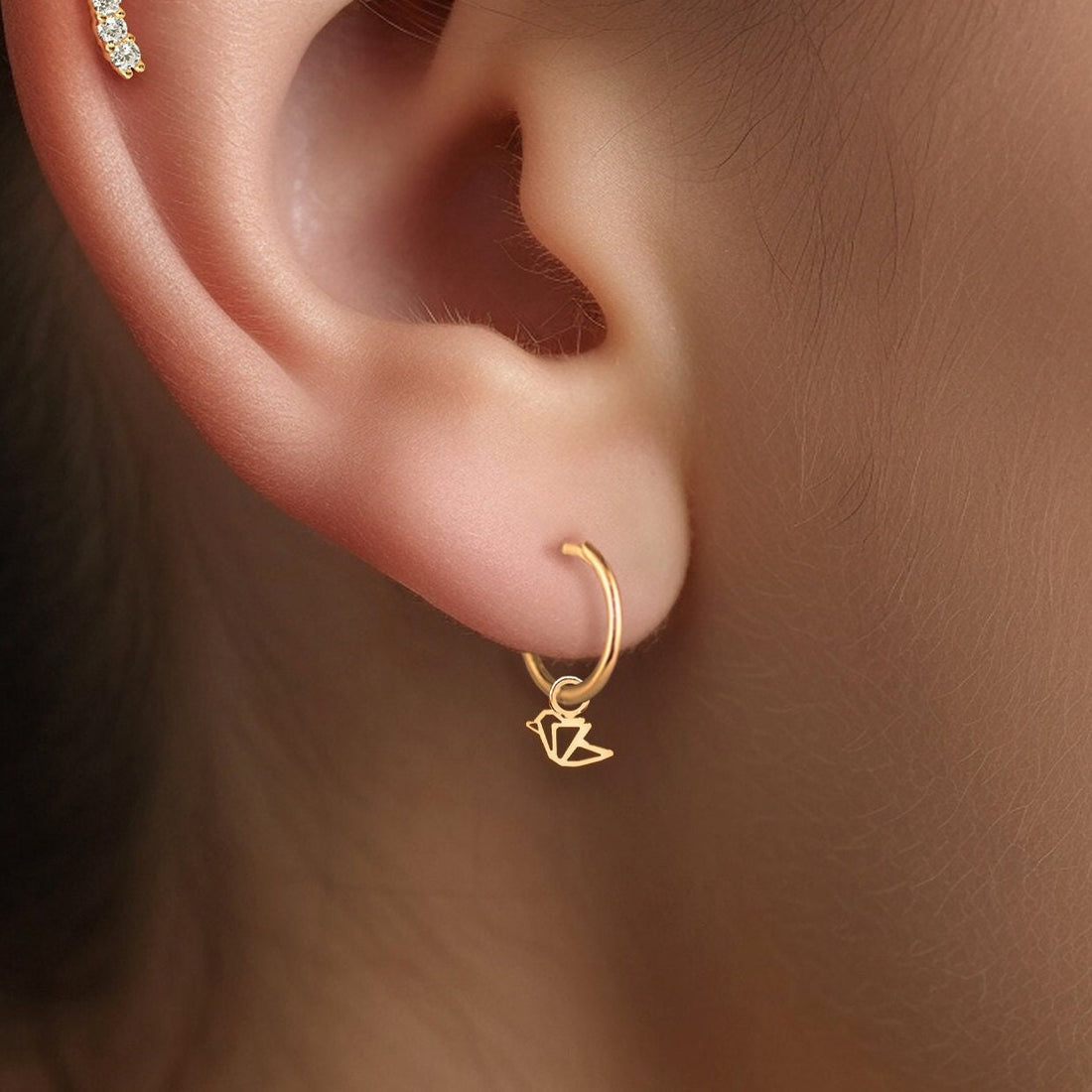 Bird Cutout Charm Huggie Hoops