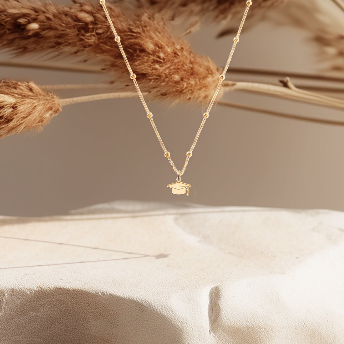 Graduation Cap Pendant Beady Necklace