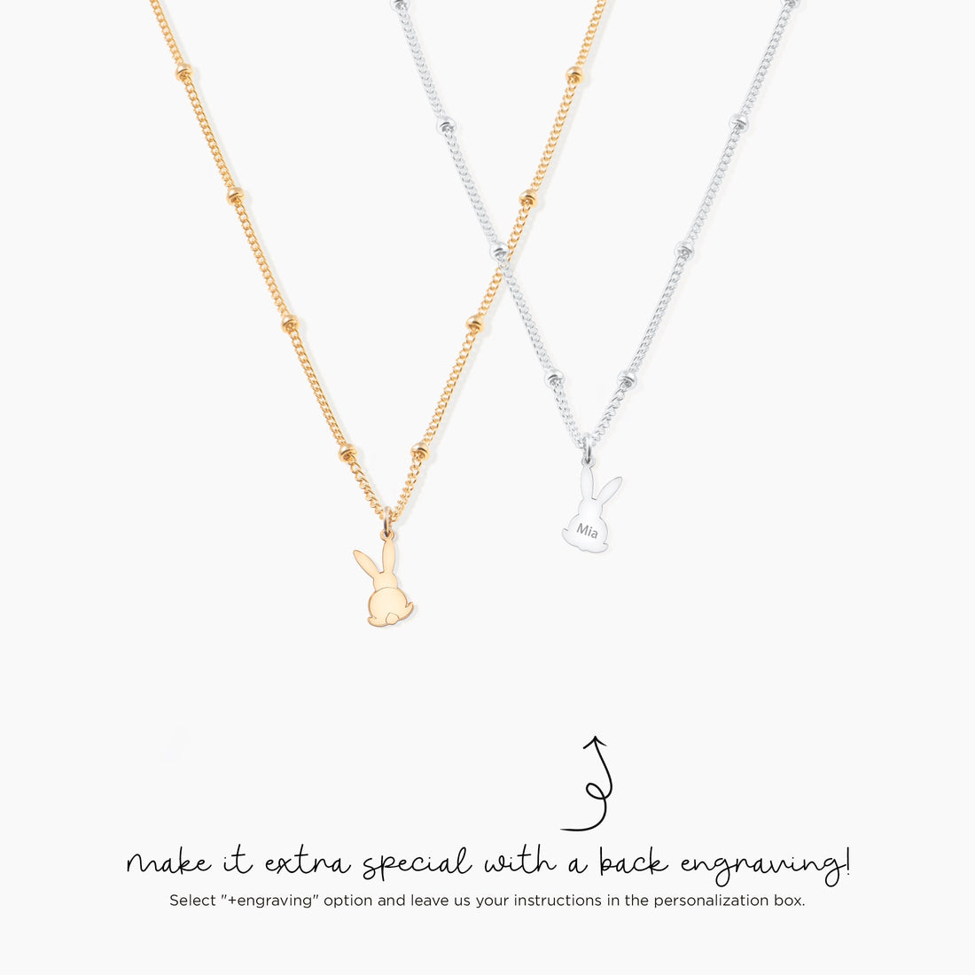 Bunny Back Facing Pendant Beady Necklace