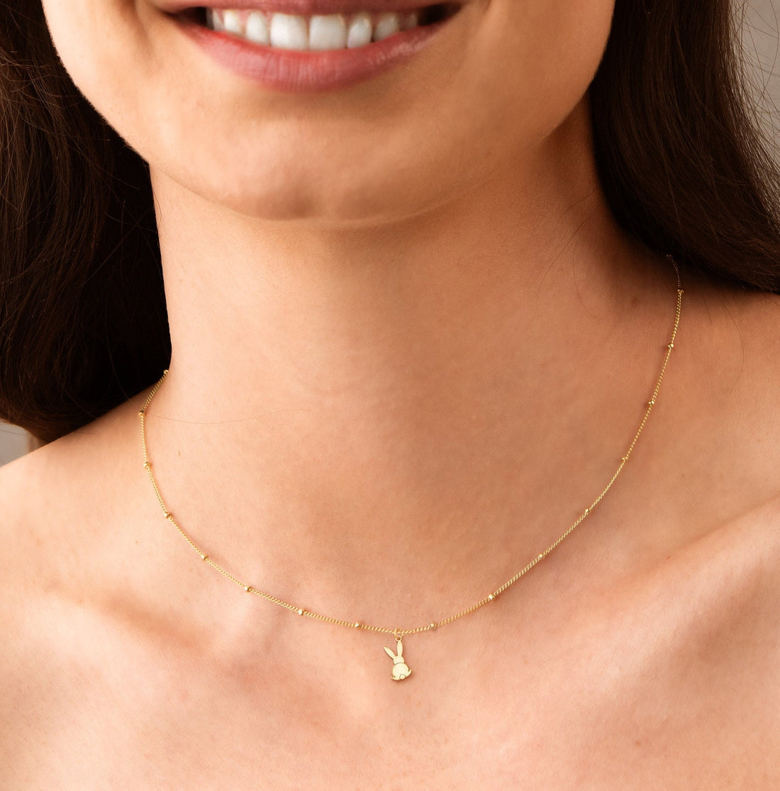Bunny Back Facing Pendant Beady Necklace