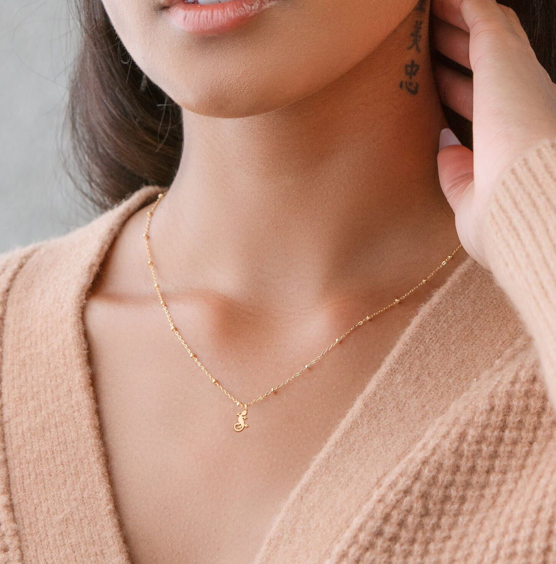 Gecko Charm Beady Necklace