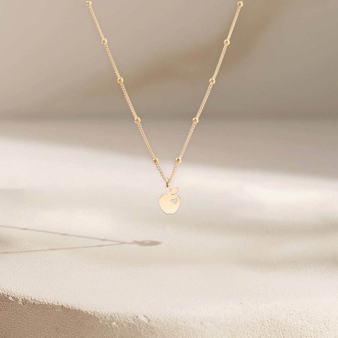 Apple Cutout Heart Charm Beady Necklace