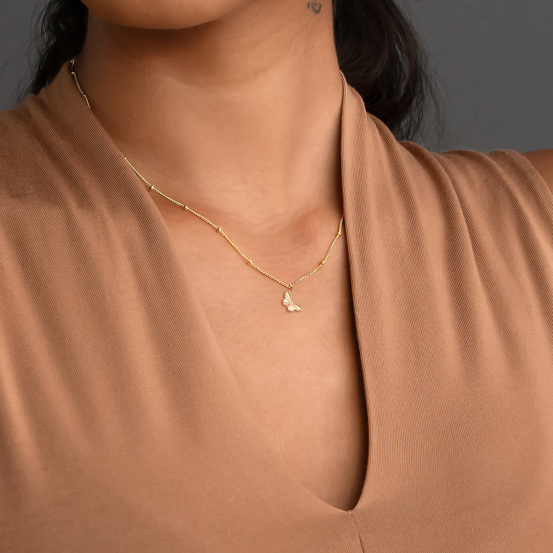 Butterfly Pendant Beady Necklace
