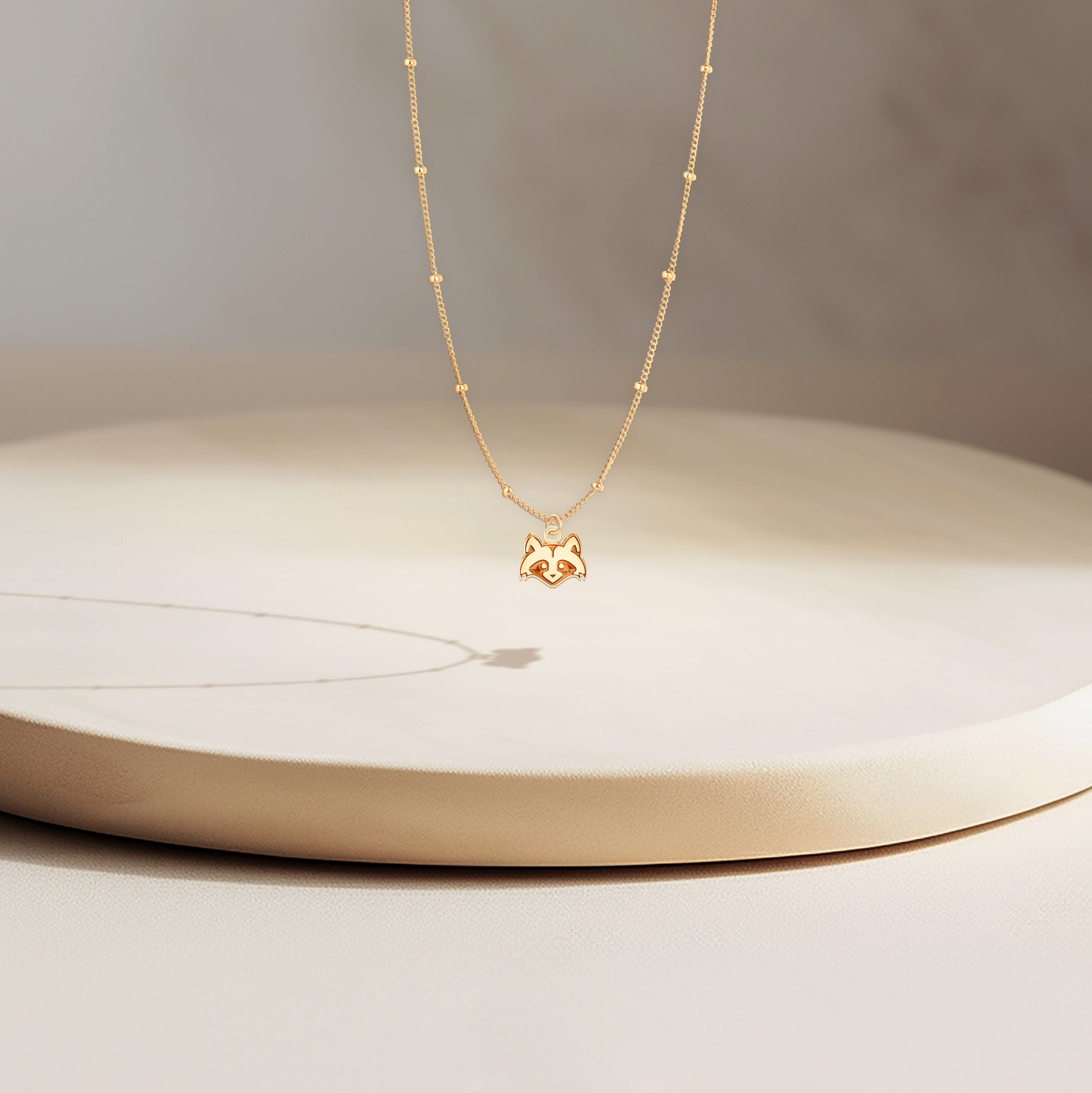 Raccoon Pendant Beady Chain Necklace