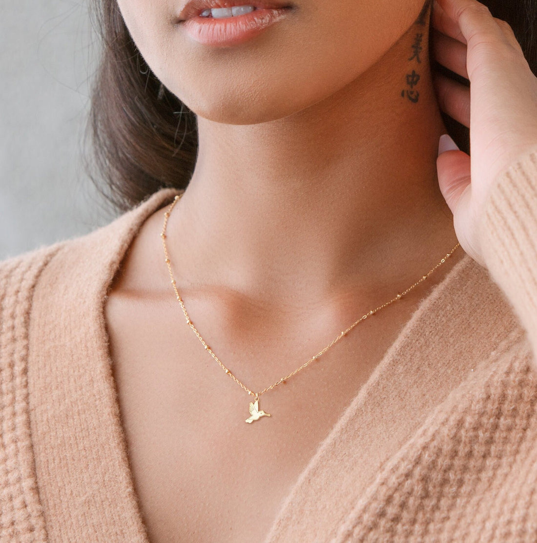 Hummingbird Charm Beady Necklace