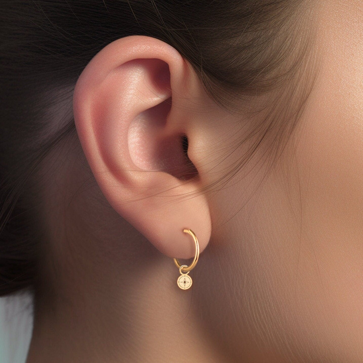 North Star Charm Hoop Earrings