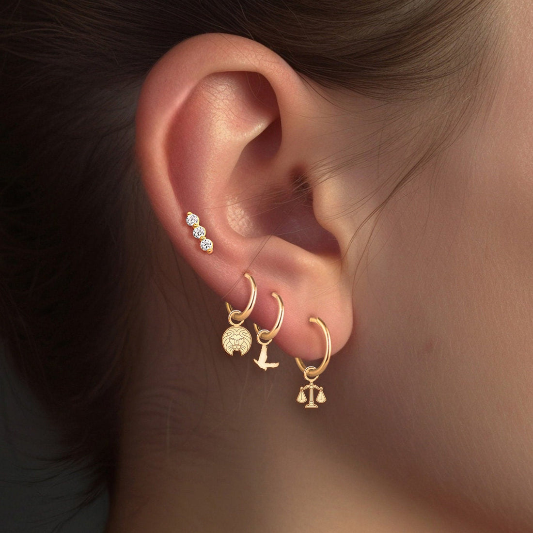 Hawk Pendant Huggie Hoop Earrings