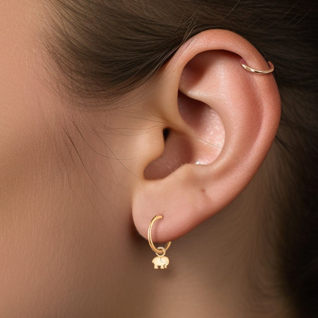 Elephant Charm Huggie Hoops