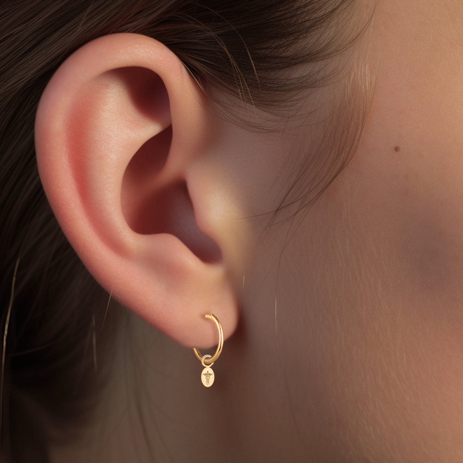 Oval Caduceus Drop Earrings