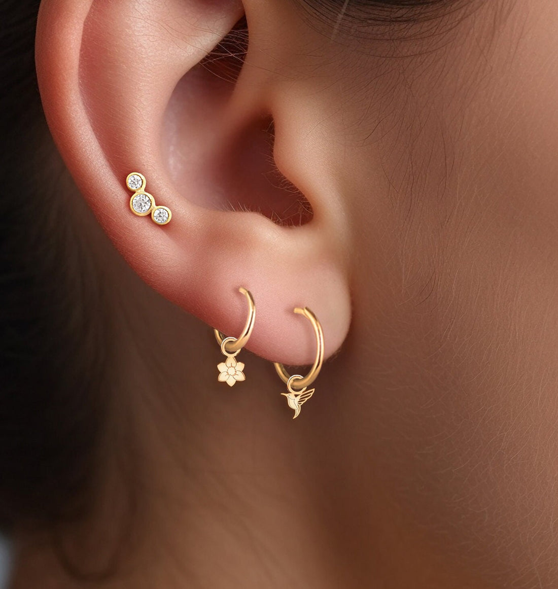 Hummingbird Huggie Hoop Earrings