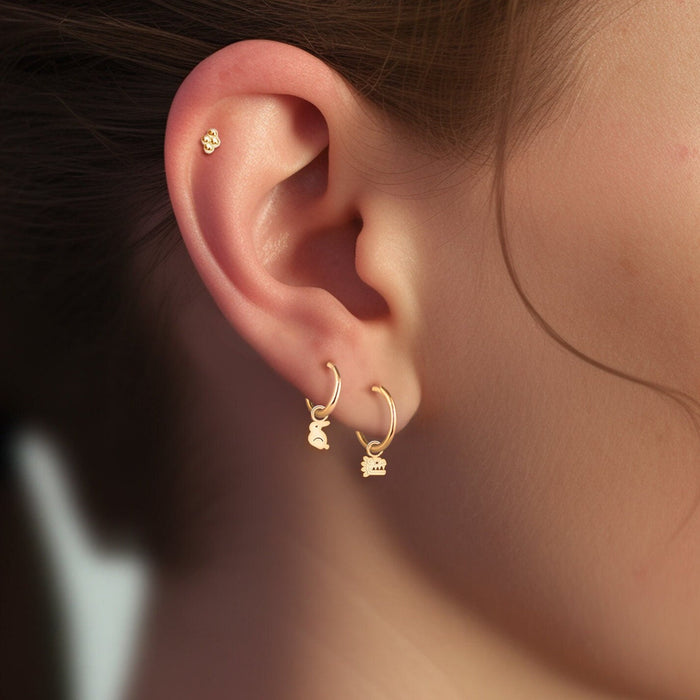 Mexican Dragon Charm Hoop Earrings - Gold Vermeil, Silver, Solid 14k Gold | Handcrafted Aztec Culture Jewelry