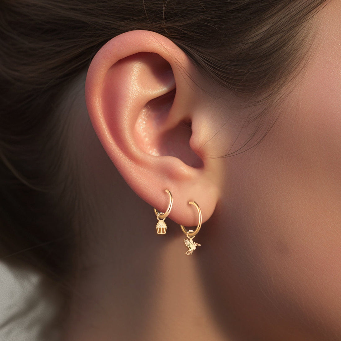 Hummingbird Charm Huggie Earrings
