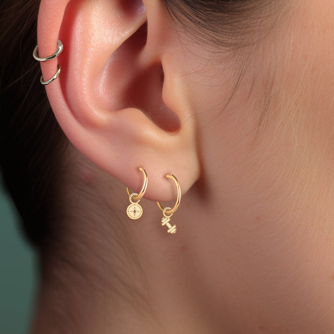 Dumbell Huggie Hoop Earrings