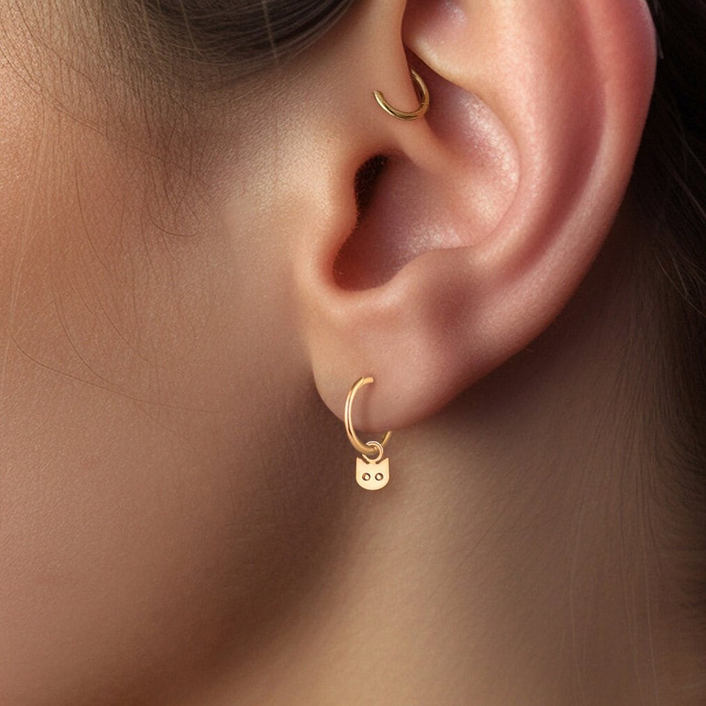 Cat Charm Hoop Earrings