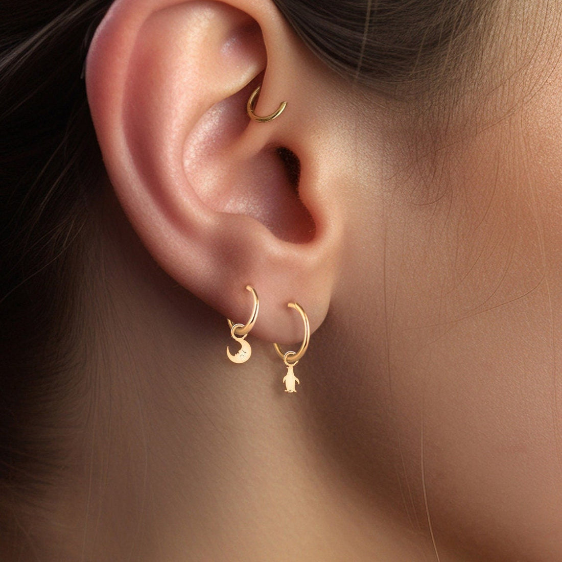 Penguin Charm Huggie Earrings