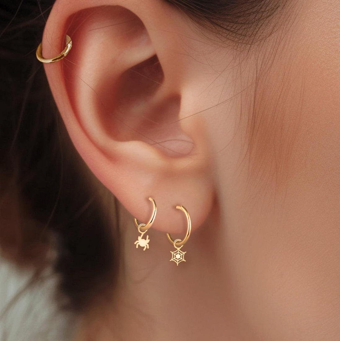 Spider And Web Huggie Earrings