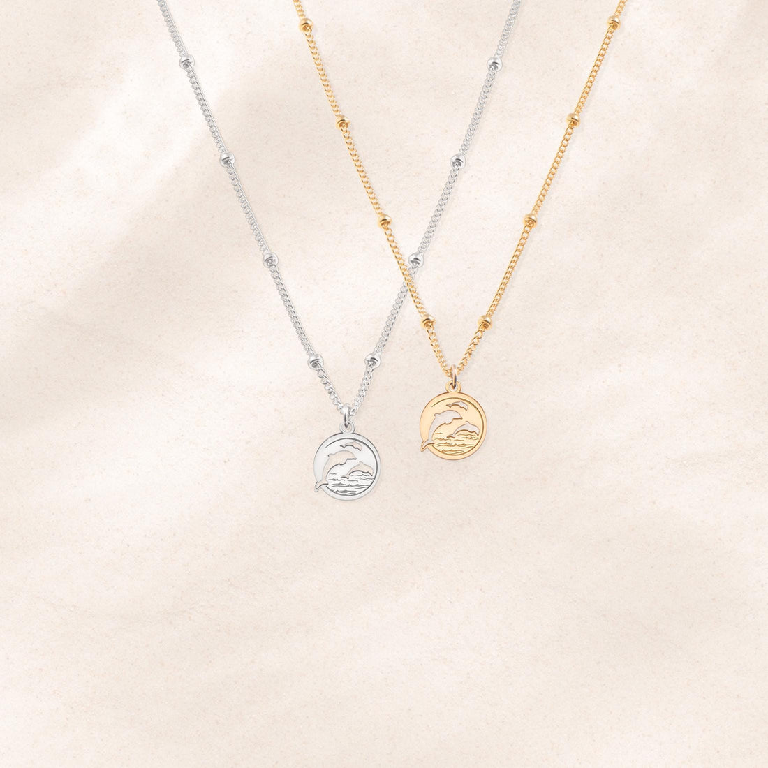 Dolphin Disc Pendant Beady Necklace
