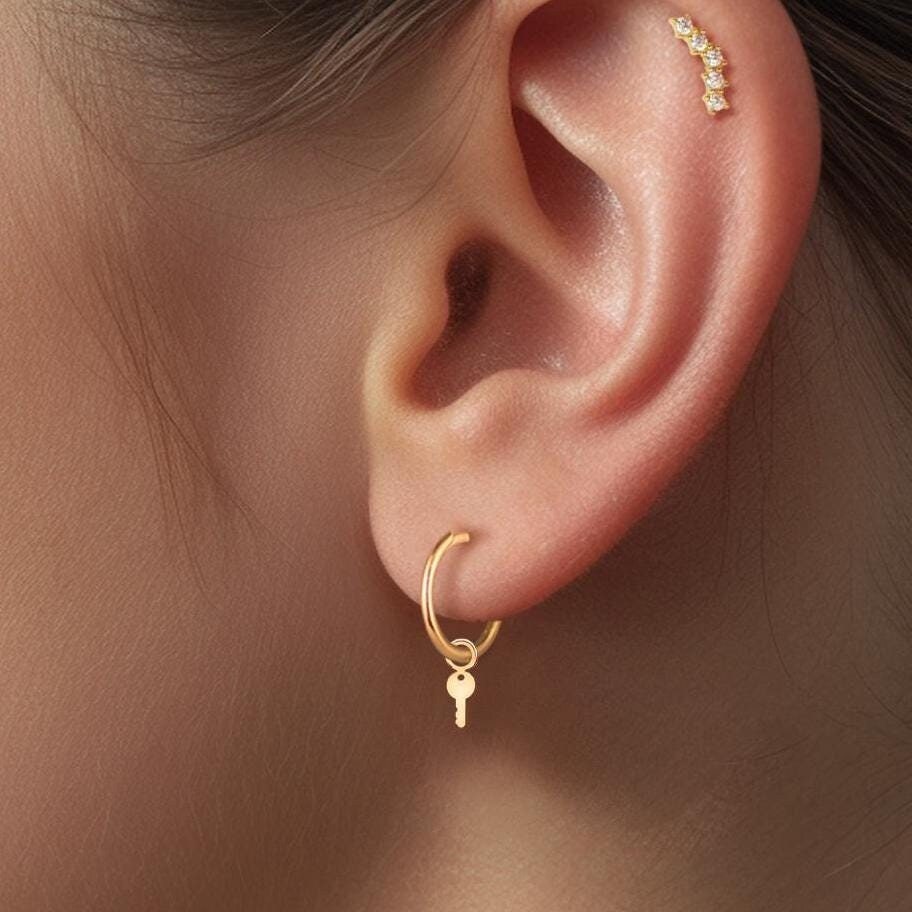 Key Huggie Hoop Earrings