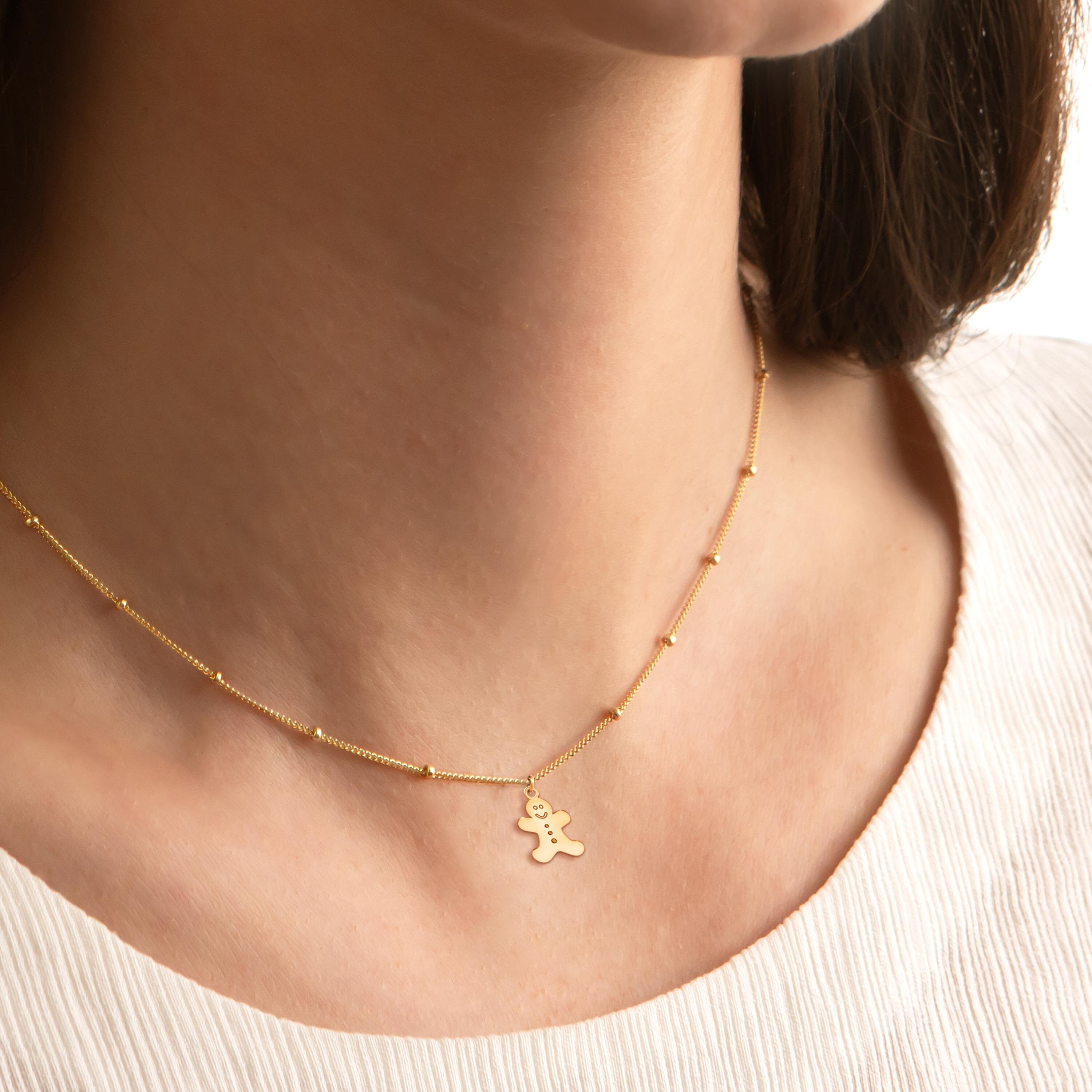 Gingerbread Man Pendant Beady Necklace