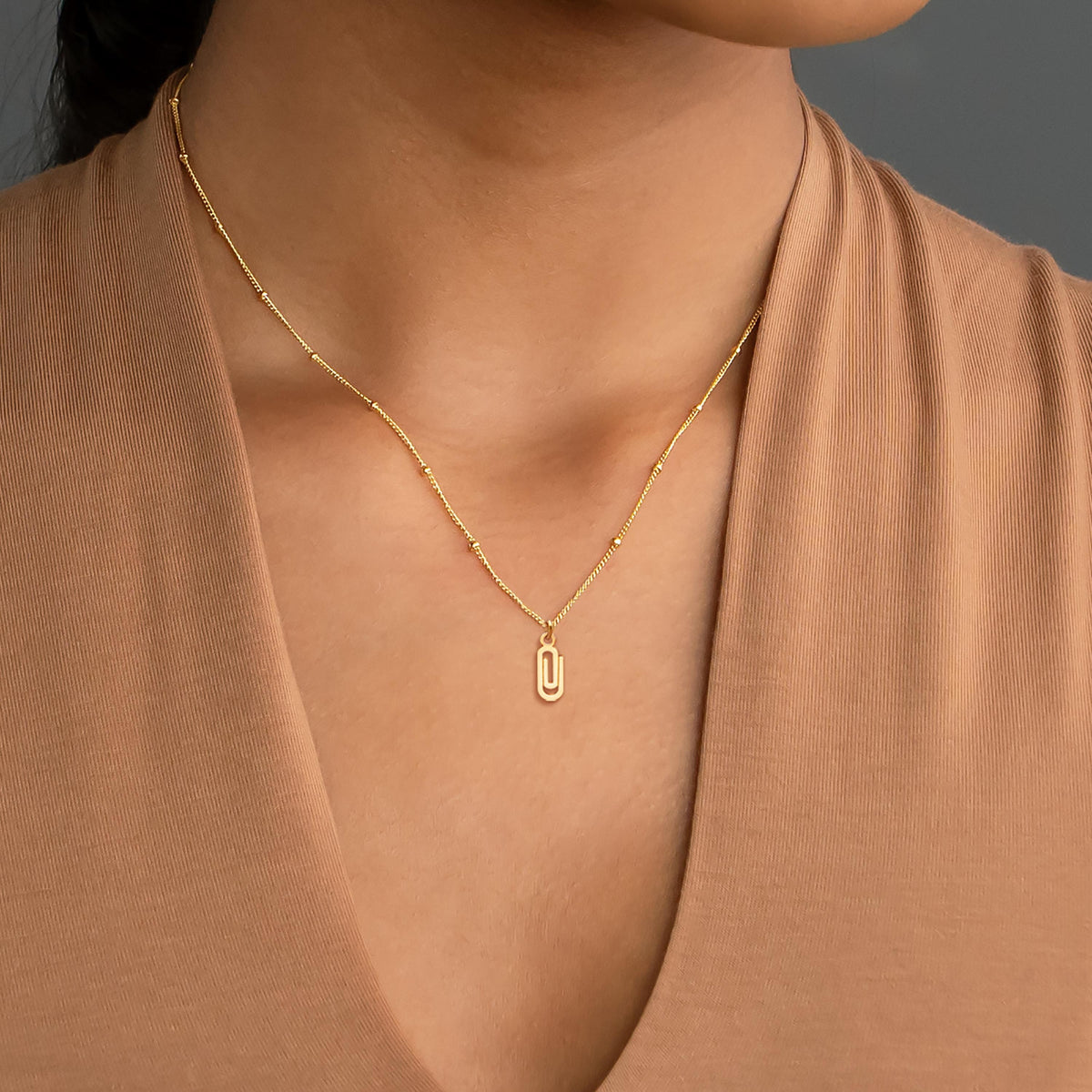 Paperclip Pendant Beady Necklace