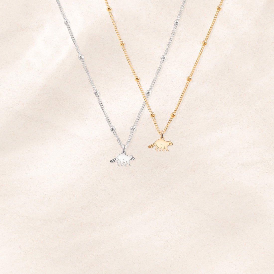 Walking Raccoon Beady Pendant Beady Necklace