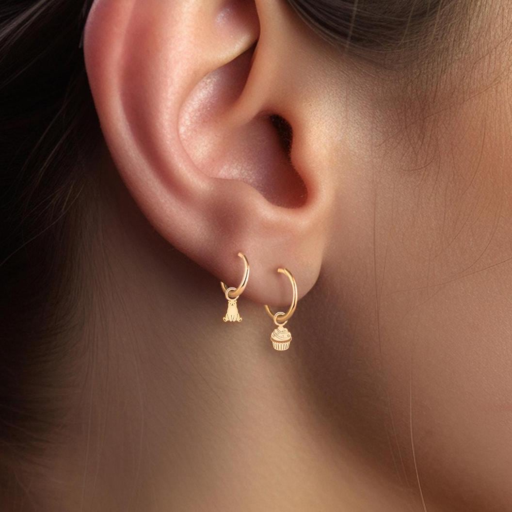 Cupcake Charm Hoop Earrings