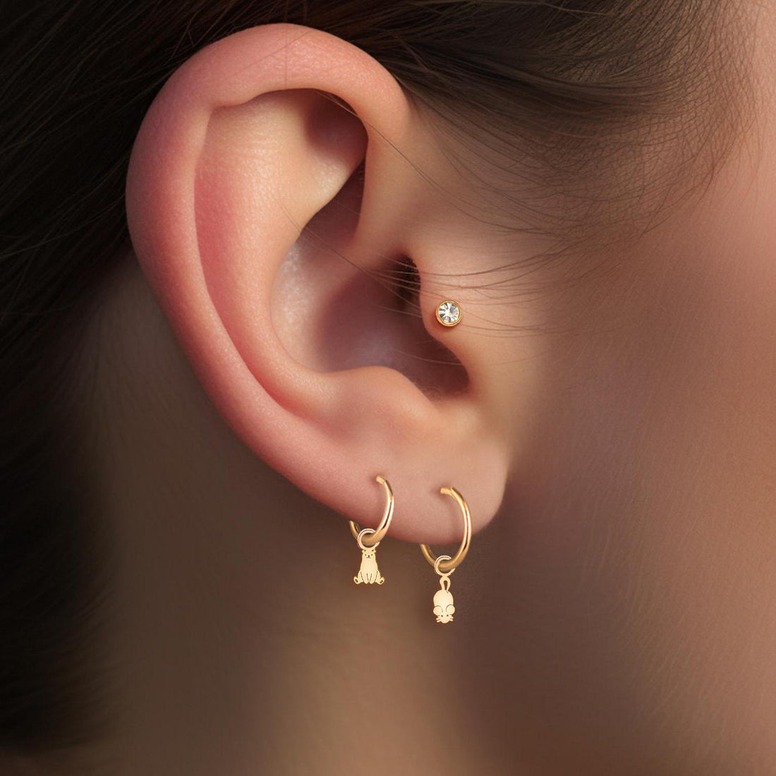Mouse Charm Huggie Hoops