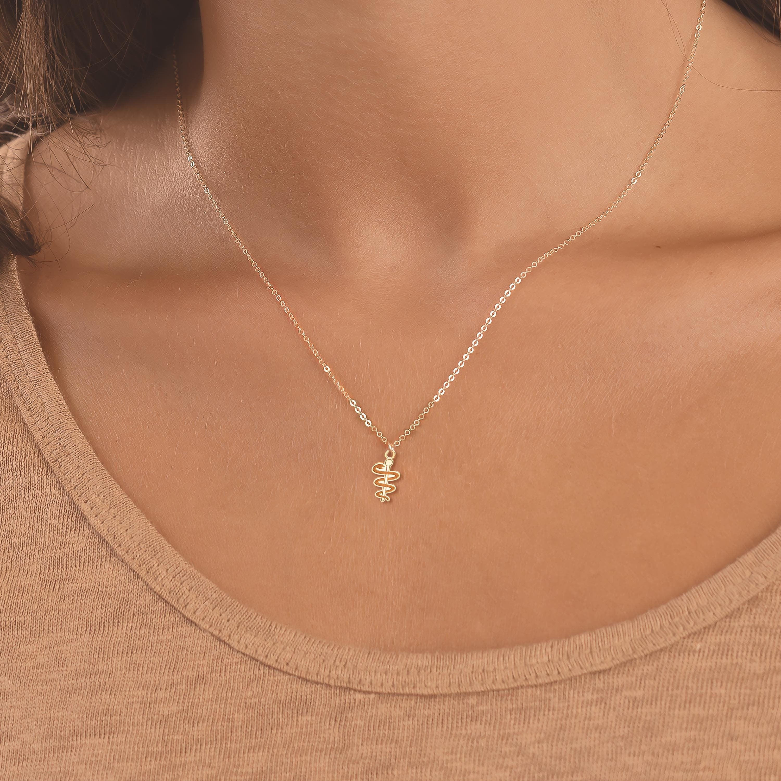 Caduceus Pendant Cable Necklace
