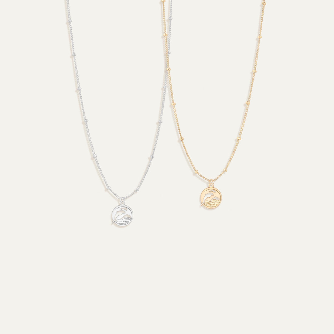 Dolphin Disc Pendant Beady Necklace