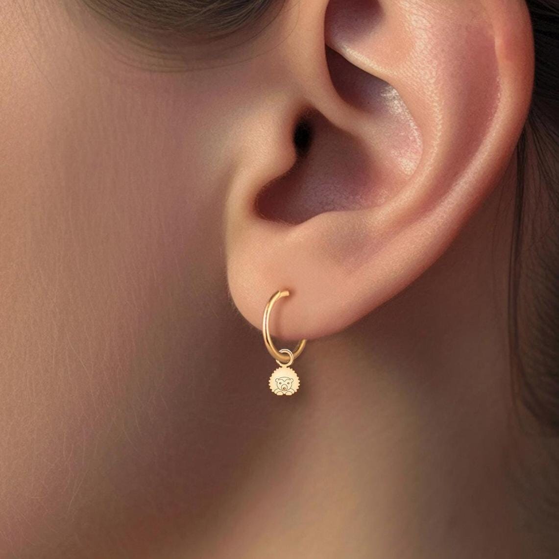 Hedgehog Rounded Charm Hoop Earrings