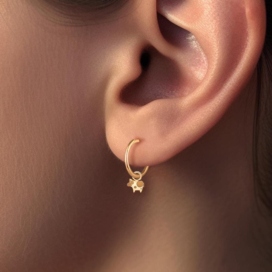 Cow Charm Hoop Earrings