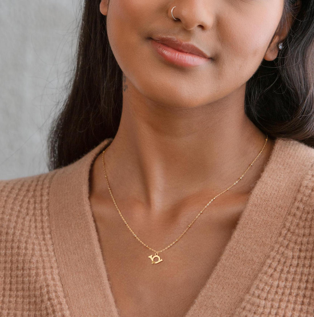 French Horn Pendant Beady Necklace