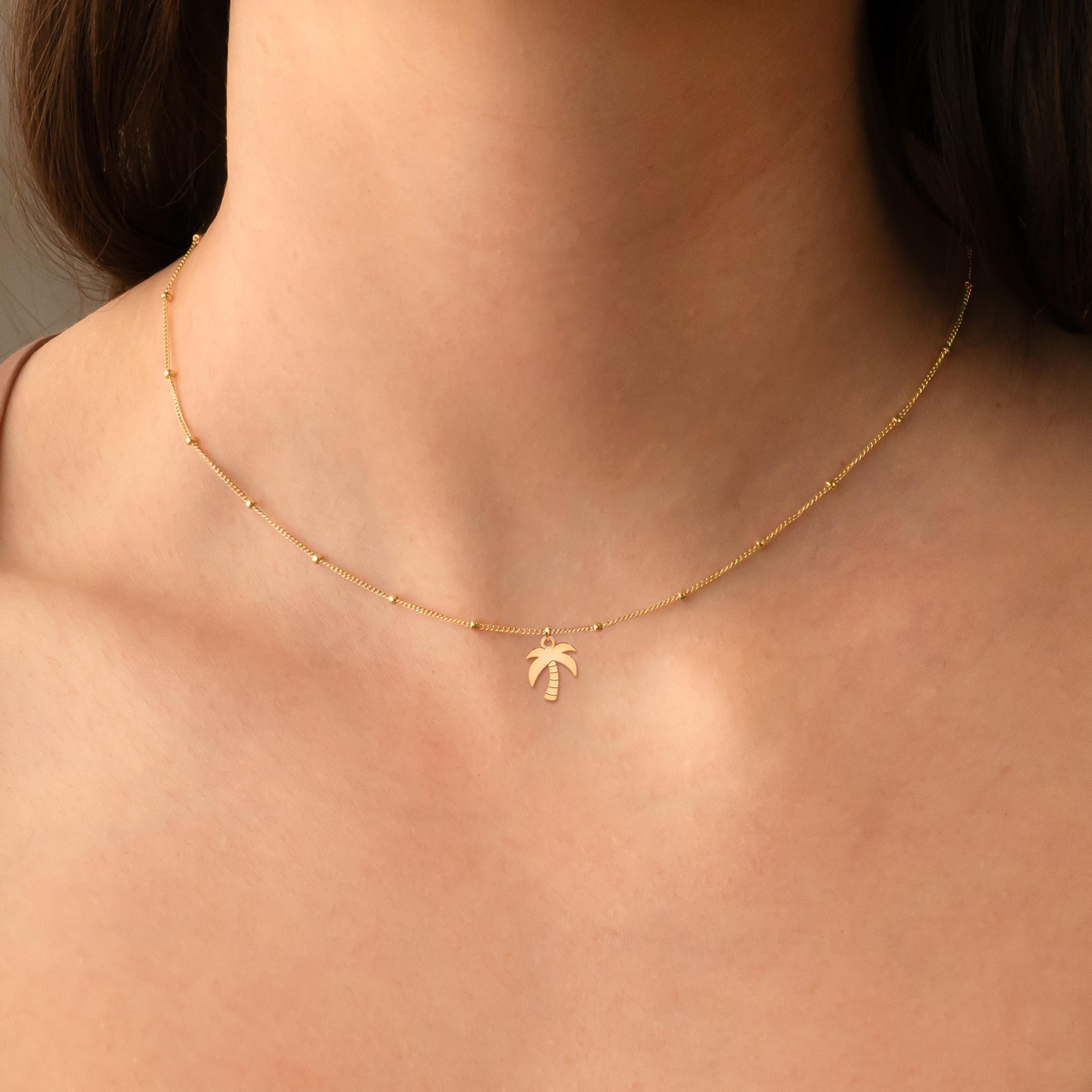 Palm Tree Pendant Beady Necklace