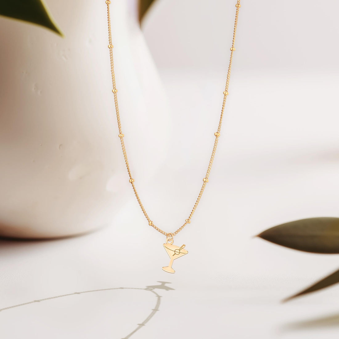 Martini Glass Pendant Beady Necklace
