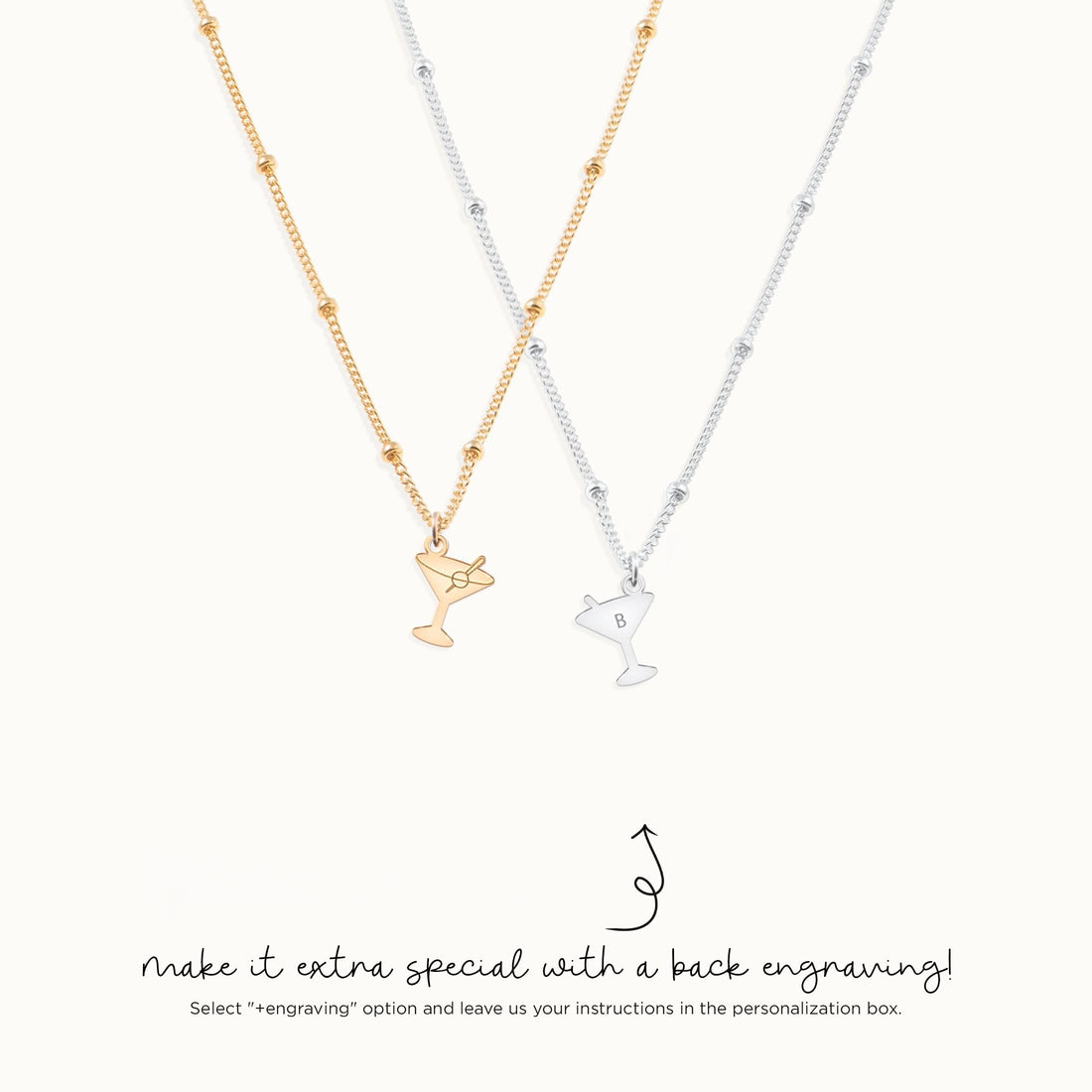 Martini Glass Pendant Beady Necklace