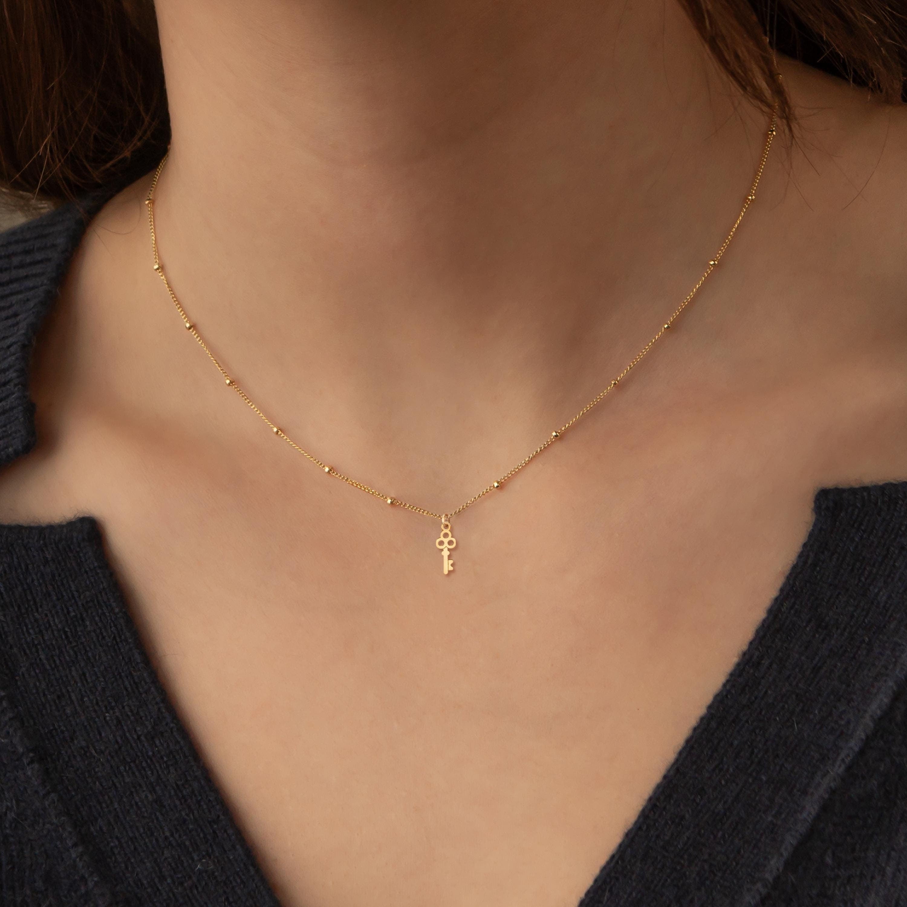 Key Pendant Beady Necklace