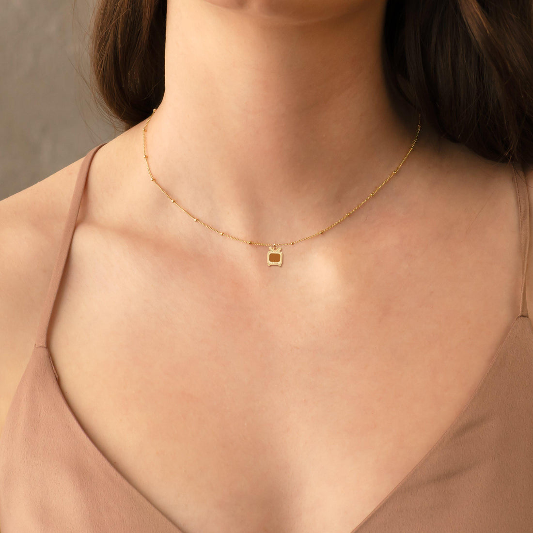 Retro TV Pendant Beady Necklace