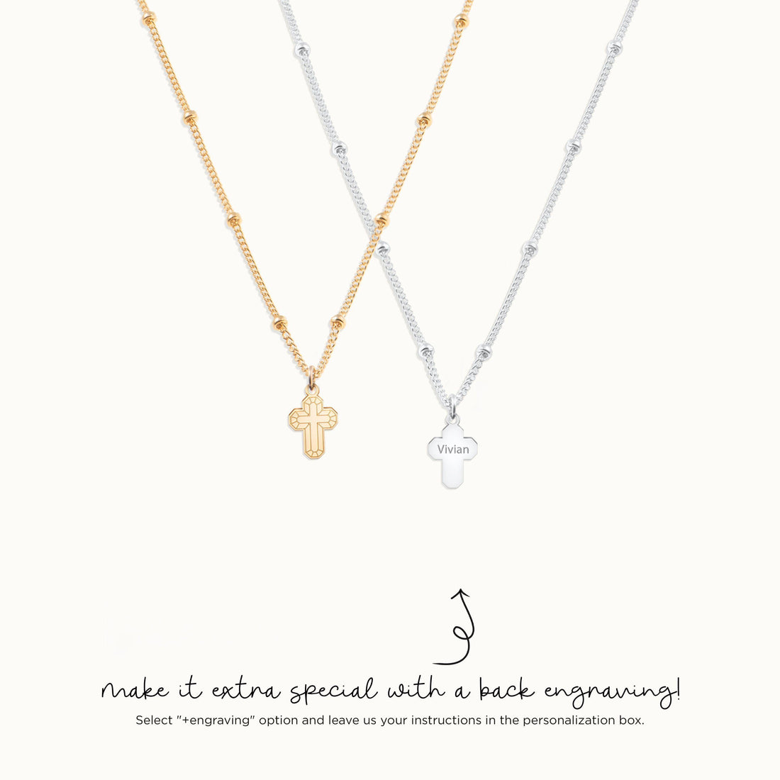Faceted Cross Pendant Beady Necklace