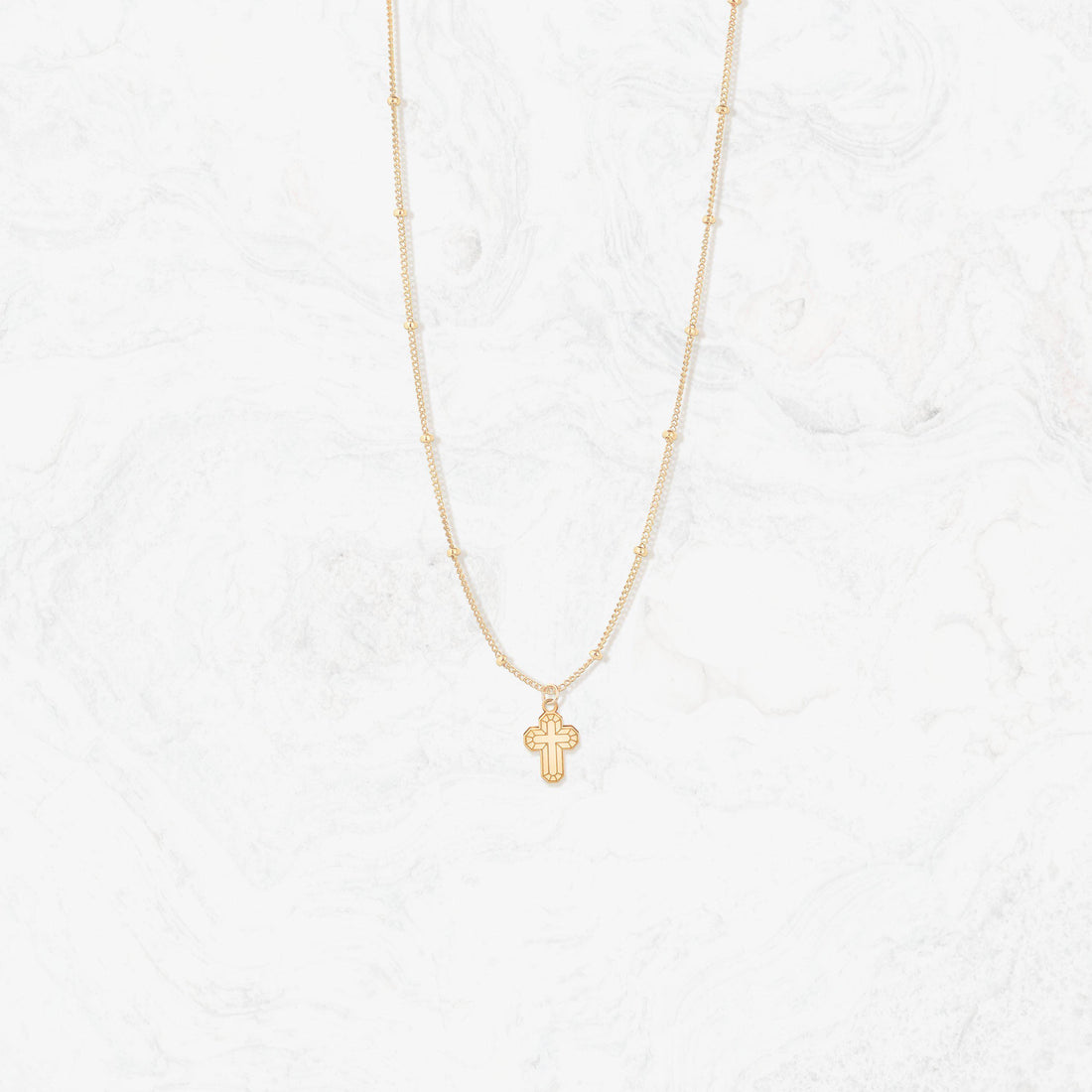 Faceted Cross Pendant Beady Necklace