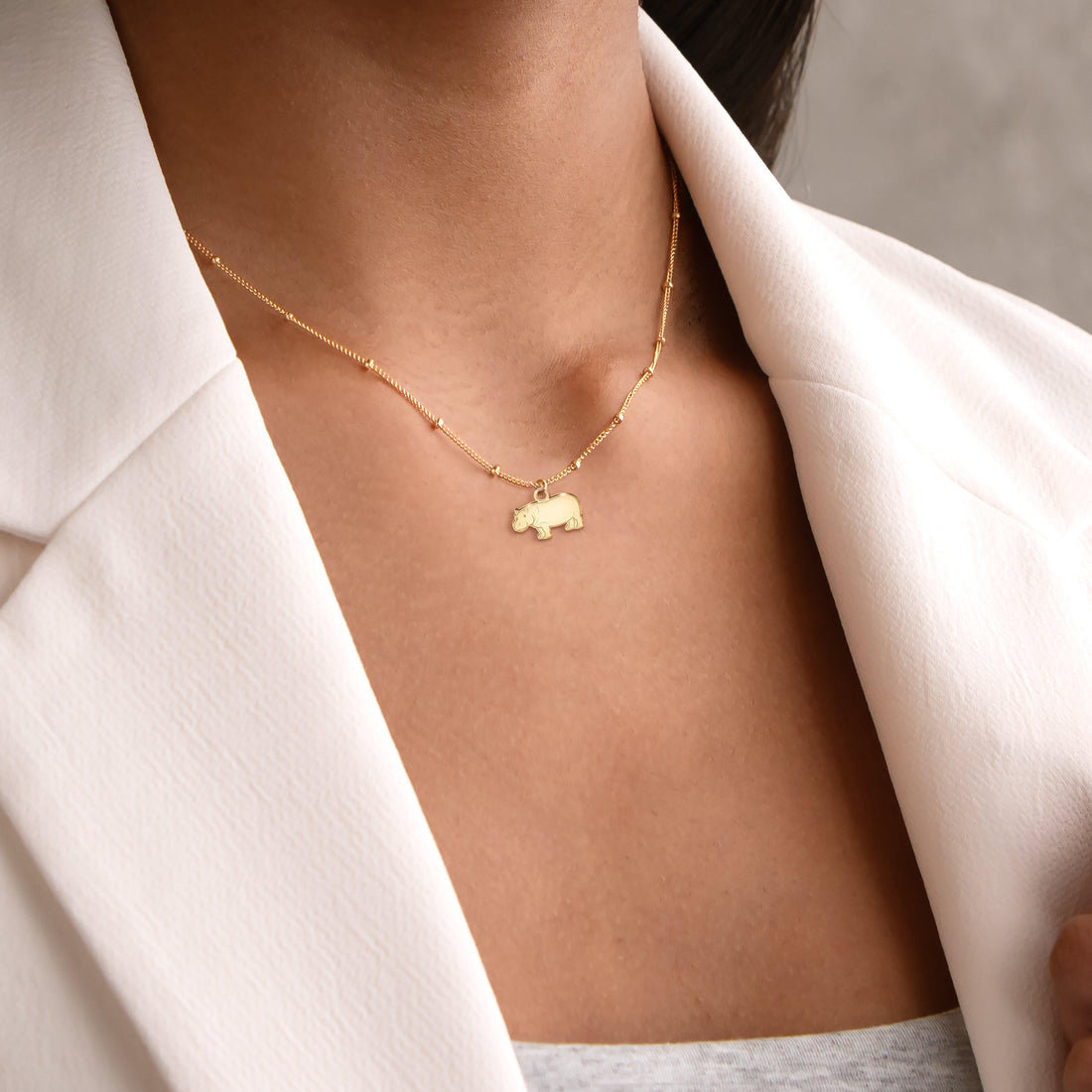 Dainty Hippo Beady Necklace