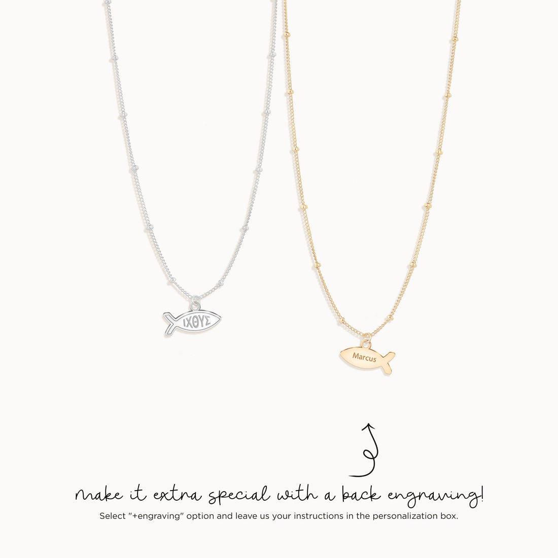 Jesus Ichthys Fish Right Beady Necklace